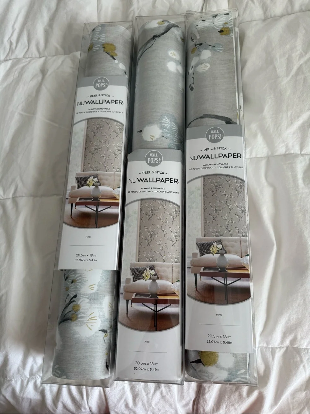 Wall Pops! Peel & Stick Floral Gray Wallpaper - Soft Gray with Yellow Accents